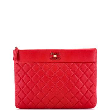 Chanel Mademoiselle Vintage O Case Clutch Quilted Sheepskin Medium