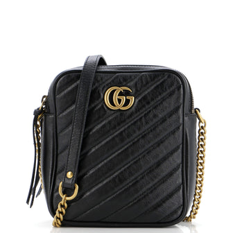 Gucci GG Marmont Double Zip Camera Bag Diagonal Quilted Leather Mini