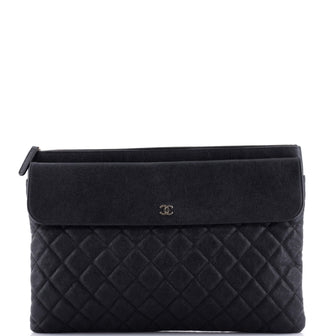 Chanel Front Pocket O Case Pouch Quilted Iridescent Caviar Large