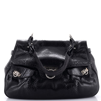 Salvatore Ferragamo Gancini Top Handle Bag Python Large