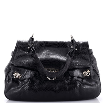 Salvatore Ferragamo Gancini Top Handle Bag Python Large