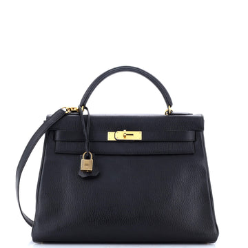 Hermes Kelly Handbag Black Ardennes with Gold Hardware 32