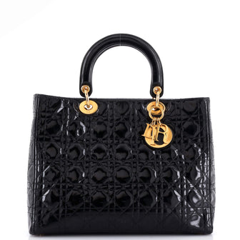 Christian Dior Vintage Lady Dior Bag Cannage Quilt Patent Large