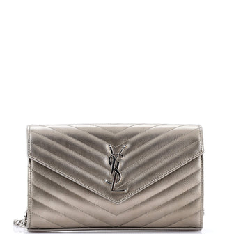 Saint Laurent Classic Monogram Wallet on Chain Matelasse Chevron Leather Medium