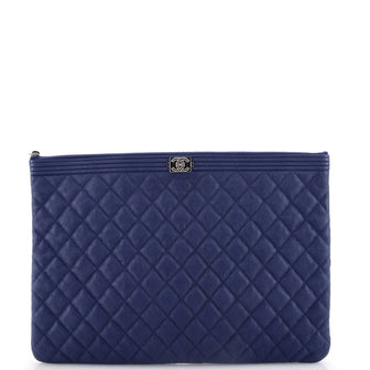 Chanel Boy O Case Clutch Quilted Caviar Large