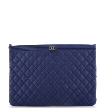 Chanel Boy O Case Clutch Quilted Caviar Large