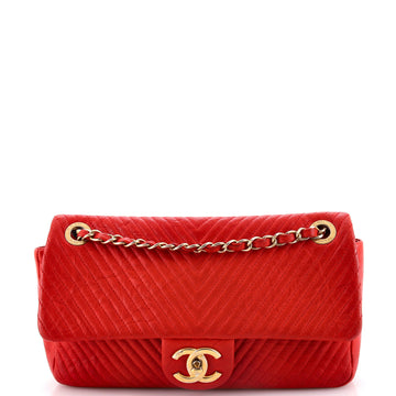 Chanel Medallion Charm Flap Bag Chevron Wrinkled Lambskin Medium