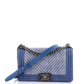Chanel Boy Flap Bag Chevron Denim Old Medium