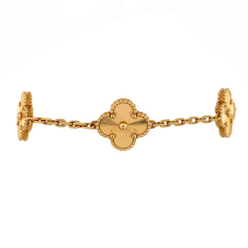 Van Cleef & Arpels Vintage Alhambra 5 Motifs Bracelet Guilloche 18K Yellow Gold