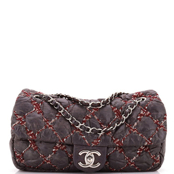 Chanel Tweed On Stitch Flap Bag Quilted Nylon Medium