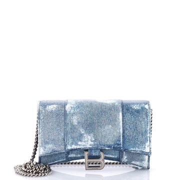 Balenciaga Hourglass Chain Wallet Denim Printed Leather