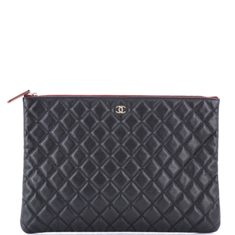Chanel O Case Clutch Quilted Caviar Large