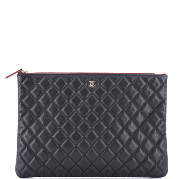 Chanel O Case Clutch Quilted Caviar Large
