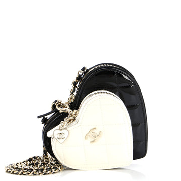 Chanel Double Heart Clutch with Chain Quilted Patent