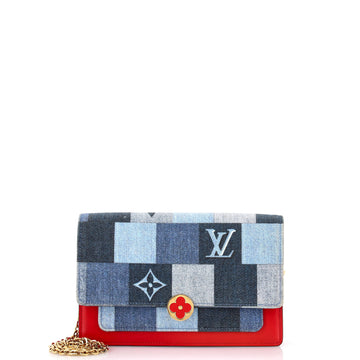 Louis Vuitton Flore Chain Wallet Damier and Monogram Patchwork Denim