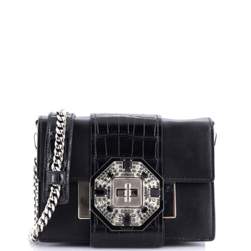 Prada Crystal Ribbon Shoulder Bag City Calf and Crocodile Embossed Leather Small