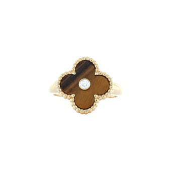 Van Cleef & Arpels Vintage Alhambra Ring 18K Yellow Gold and Tiger Eye with Diamond