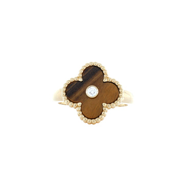 Van Cleef & Arpels Vintage Alhambra Ring 18K Yellow Gold and Tiger Eye with Diamond