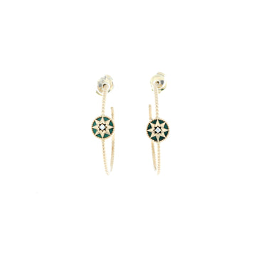 Christian Dior Rose des Vents Hoop Earrings 18K Yellow Gold with Diamond and Malachite