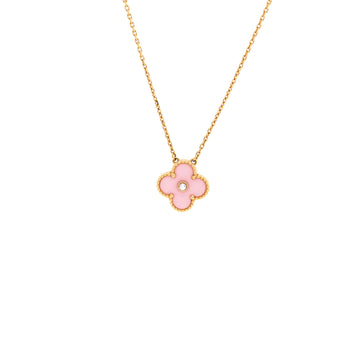 Van Cleef & Arpels Vintage Alhambra Pendant Necklace 18K Rose Gold and Pink Sevres Porcelain with Diamond
