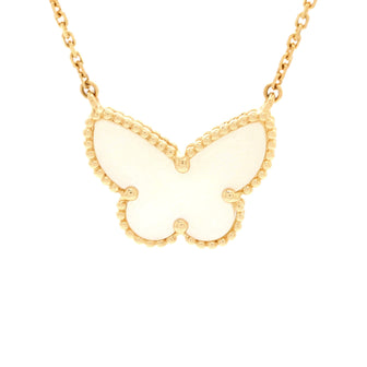 Van Cleef & Arpels Lucky Alhambra Butterfly Pendant Necklace 18K Yellow Gold with Mother of Pearl
