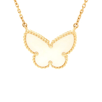Van Cleef & Arpels Lucky Alhambra Butterfly Pendant Necklace 18K Yellow Gold with Mother of Pearl
