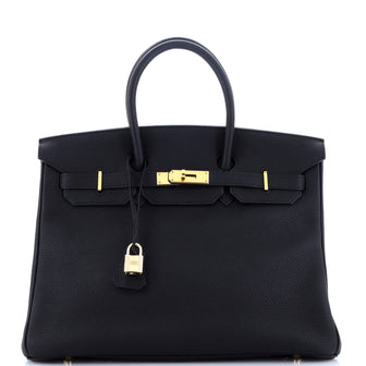Hermes Birkin Handbag Black Togo with Gold Hardware 35