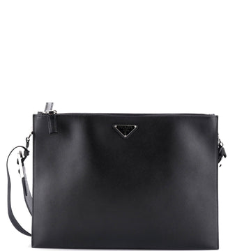 Prada Double Zip Clutch Crossbody Bag Saffiano Leather Large