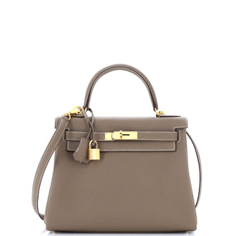 Hermes Kelly Handbag Grey Togo with Gold Hardware 28