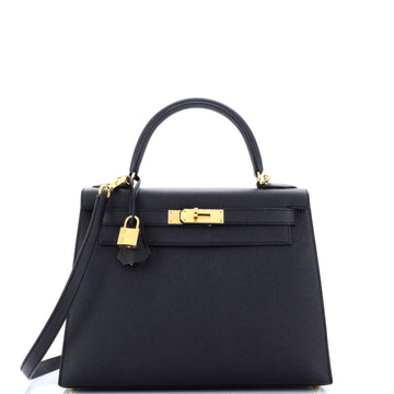 Hermes Kelly Handbag Black Epsom with Gold Hardware 28