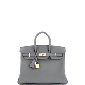 Hermes Birkin Handbag Grey Swift with Gold Hardware 25