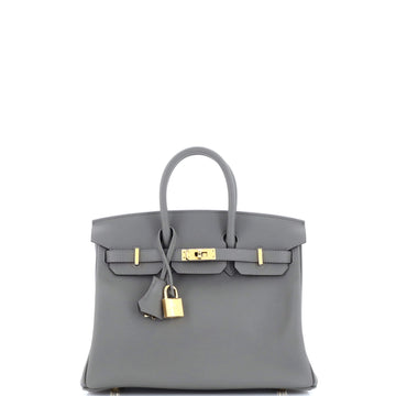 Hermes Birkin Handbag Grey Swift with Gold Hardware 25