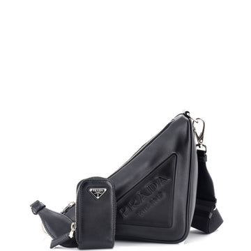 Prada Triangle Logo Zip Crossbody Bag Embossed Leather Mini