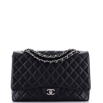 Chanel Vintage Classic Single Flap Bag Quilted Caviar Maxi