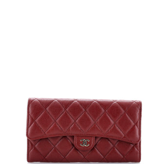 Chanel CC Gusset Classic Flap Wallet Quilted Caviar Long
