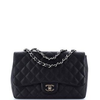 Chanel Vintage Classic Single Flap Bag Quilted Caviar Jumbo
