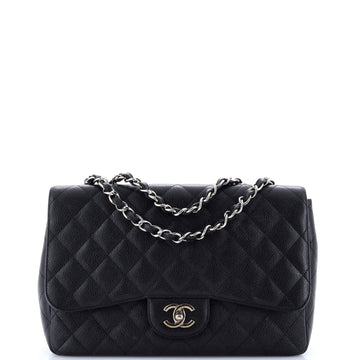 Chanel Vintage Classic Single Flap Bag Quilted Caviar Jumbo