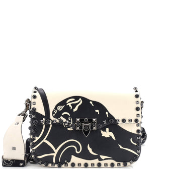 Valentino Garavani Rolling Rockstud Crossbody Bag Applique Leather with Cabochons Medium