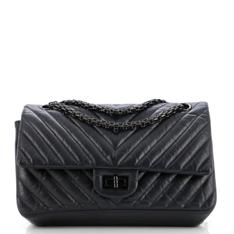 Chanel So Black Reissue 2.55 Flap Bag Chevron Aged Calfskin 225