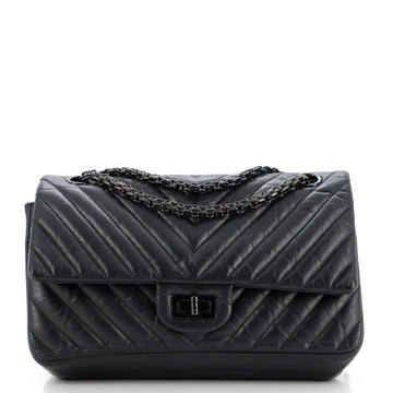 Chanel So Black Reissue 2.55 Flap Bag Chevron Aged Calfskin 225