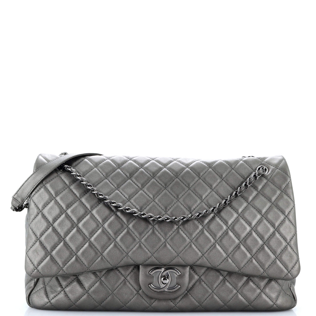 Chanel XXL Travel Flap Bag Quilted Calfskin Large Silver 3158341