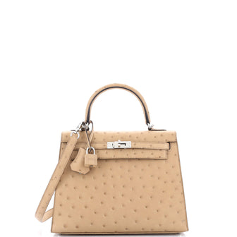 Hermes Kelly Handbag Brown Ostrich with Palladium Hardware 25
