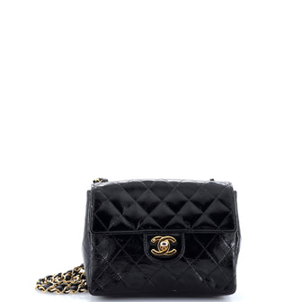 Chanel Vintage Square Classic Single Flap Bag Quilted Patent Mini