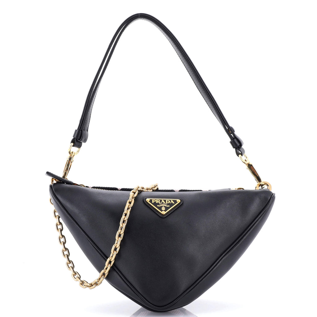つ*ん様 PRADA バック Prada Double Symbole Triangle Bag Leather and Jacquard Mini Black