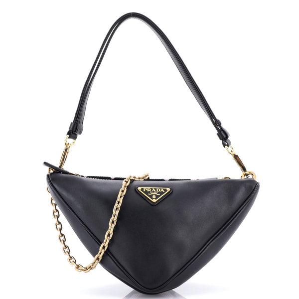 Prada Double Symbole Triangle Bag Leather and Jacquard Mini Black