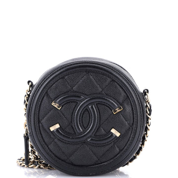 Chanel Filigree Round Clutch with Chain Quilted Caviar Mini