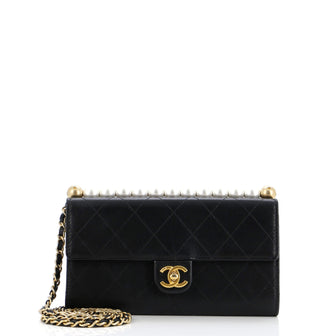Chanel Chic Pearls Clutch with Chain Quilted Goatskin