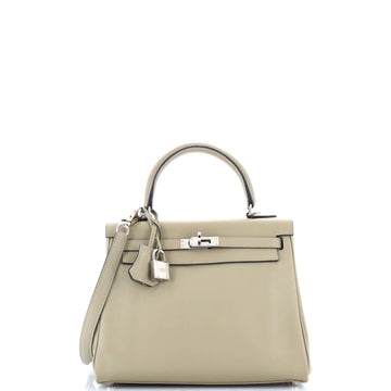 Hermes Kelly Handbag Green Swift with Palladium Hardware 25