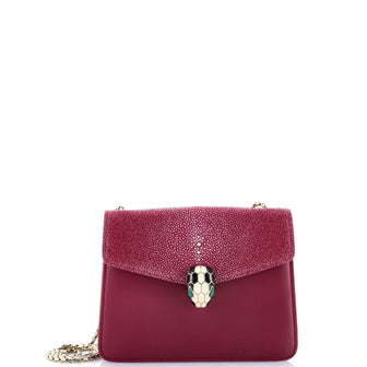 Bvlgari Serpenti Forever Square Shoulder Bag Leather and Stingray Small