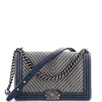 Chanel Boy Flap Bag Chevron Denim New Medium